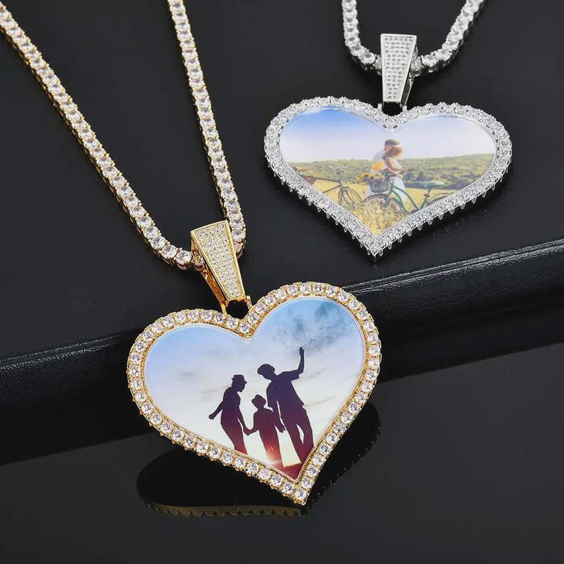 66mm Personalized Custom Big Heart Photo Pendants Bling Diamond Memarial Picture Necklaces Women Men Hip Hop Jewelry Gift - CaratixJewelry